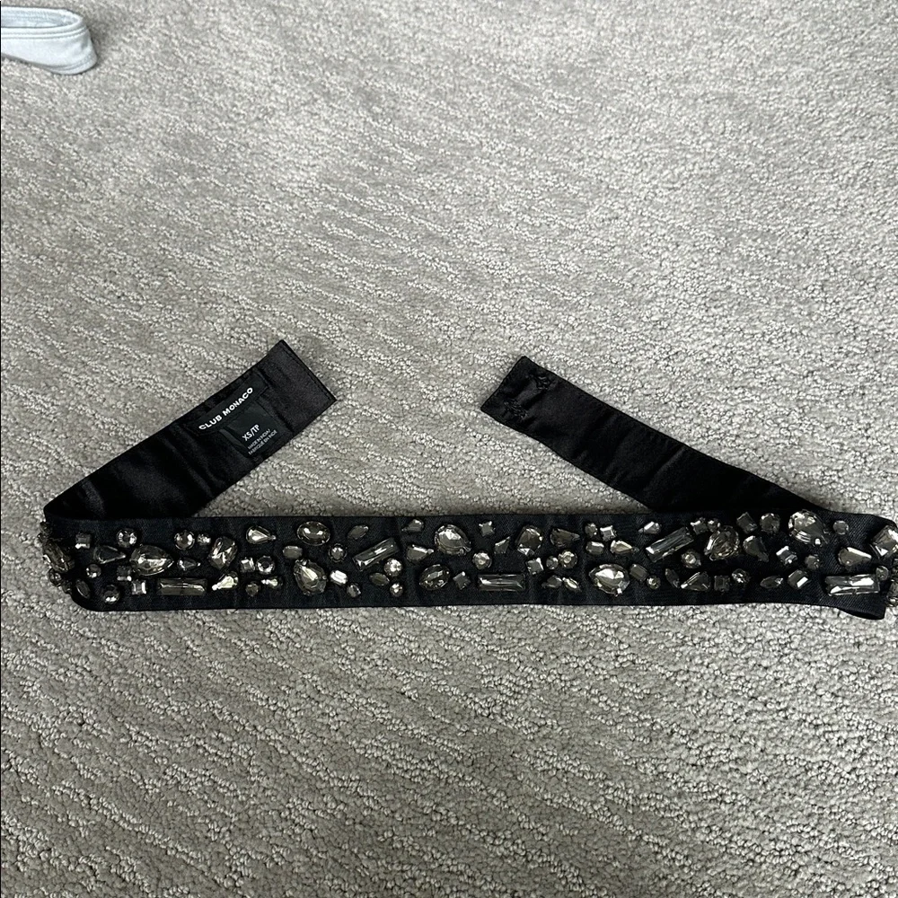 Club Monaco Black Satin Jeweled Waist Belt